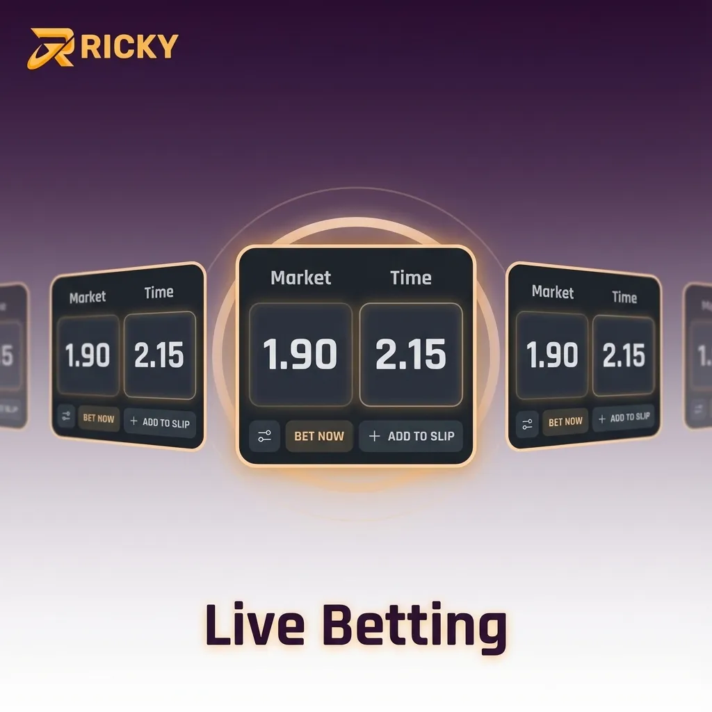 Phone, tablet, and laptop screens showing Ricky casino live betting odds for AFL, NRL, tennis, football, and esports
