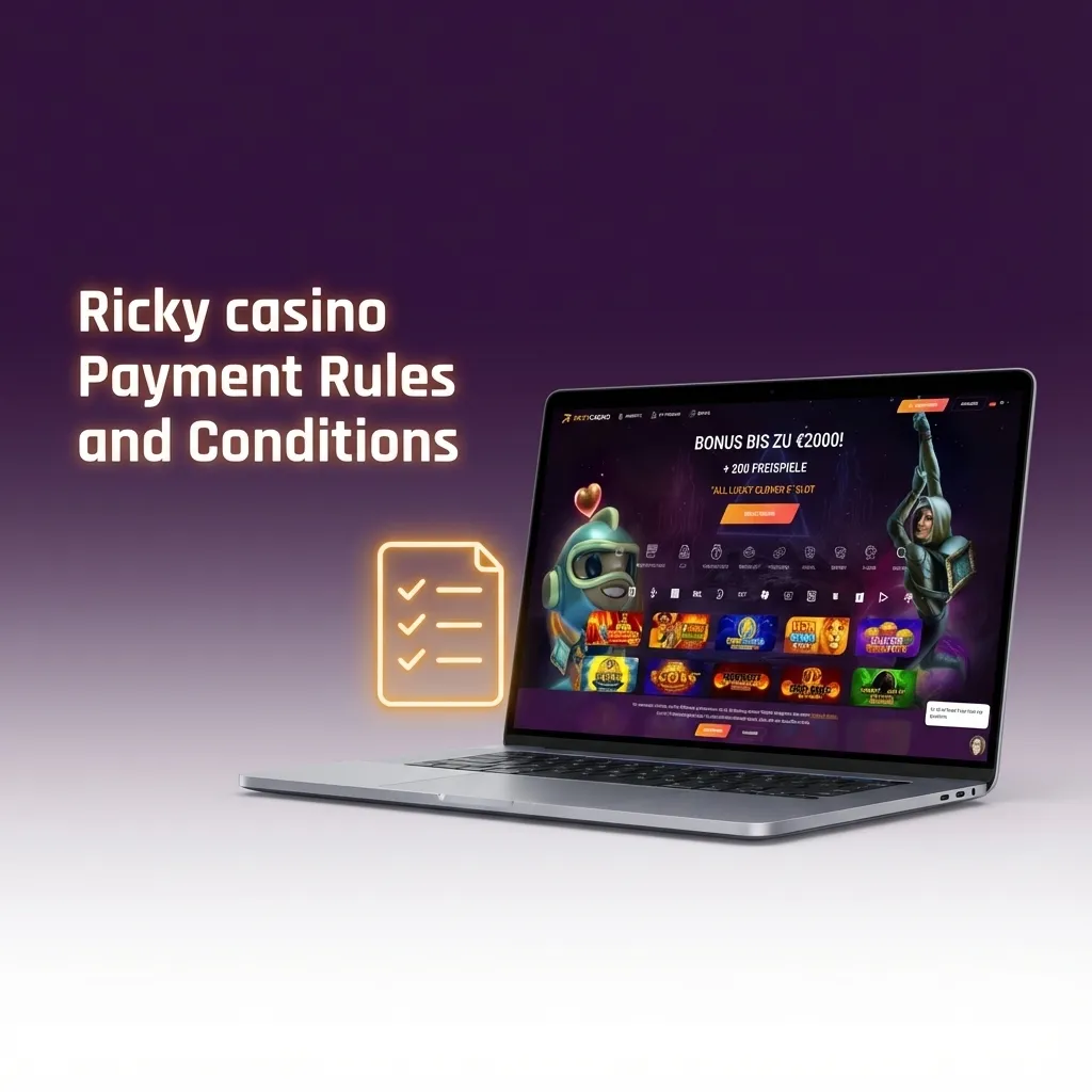 Infographic showing Ricky Casino payment rules: name matching, verification, source of funds, bonus wagering, AUD limits.