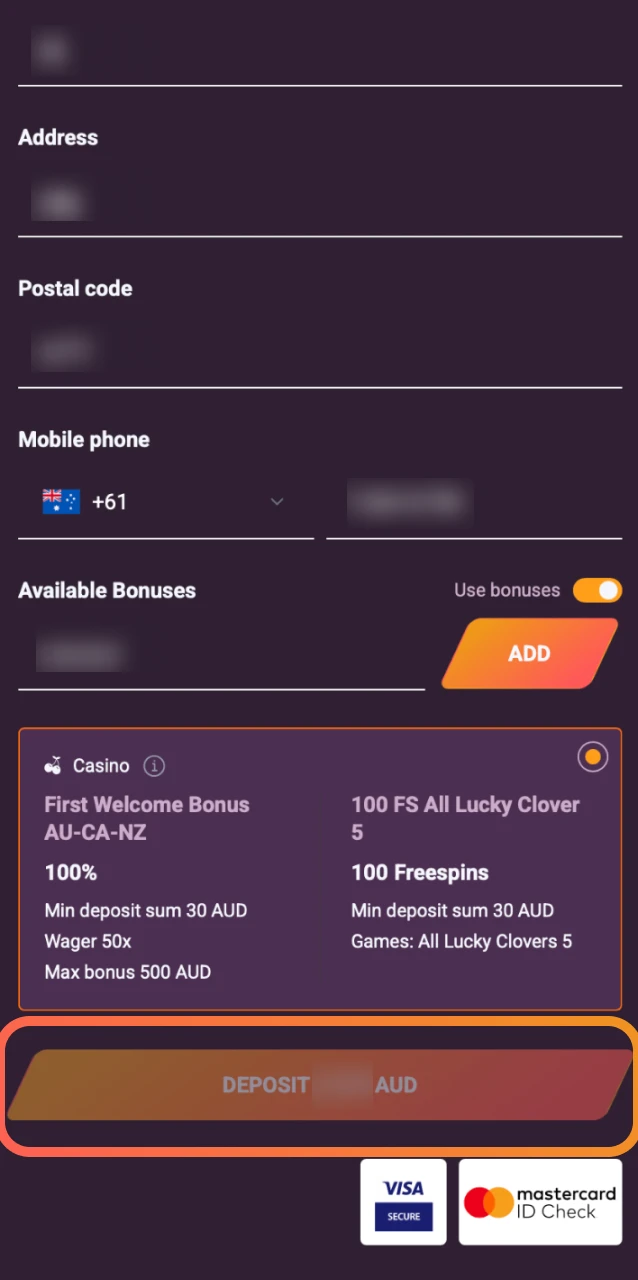 Finalize the payment on the secure banking page and return to Ricky Casino.