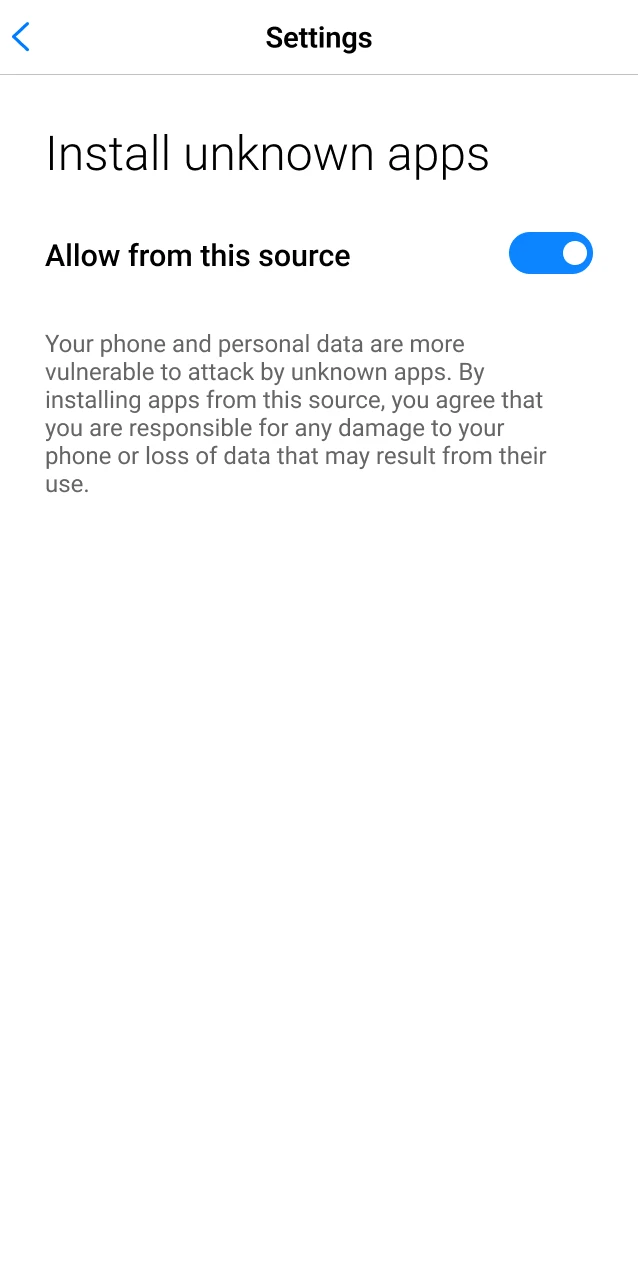 Allow installs from unknown sources in Android settings to install the Ricky Casino app.