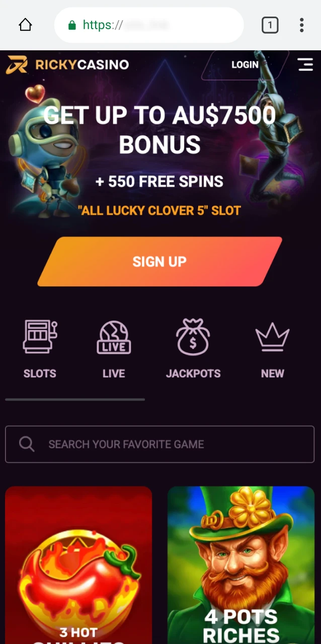 Open this site in your mobile browser and tap the Download APK button for Ricky Casino.