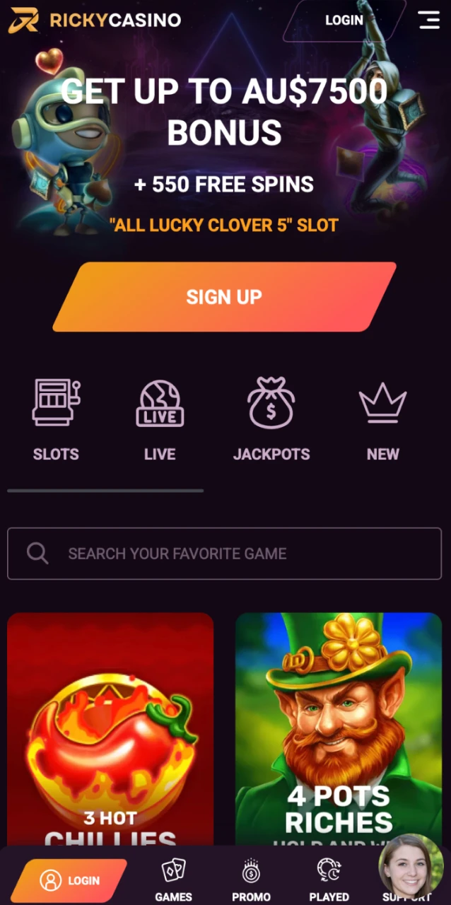 Sign in to your Ricky Casino account, deposit, and place your first bet or spin.