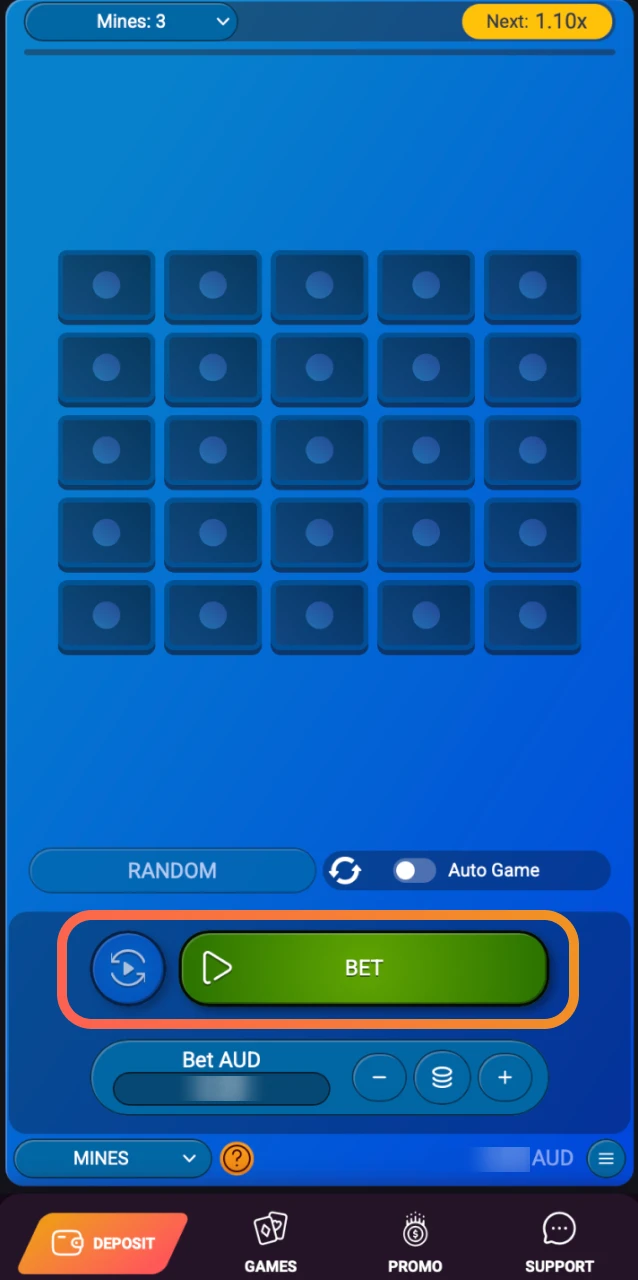 Tap the new Ricky Casino icon on your home screen to open the lobby and play Mines.