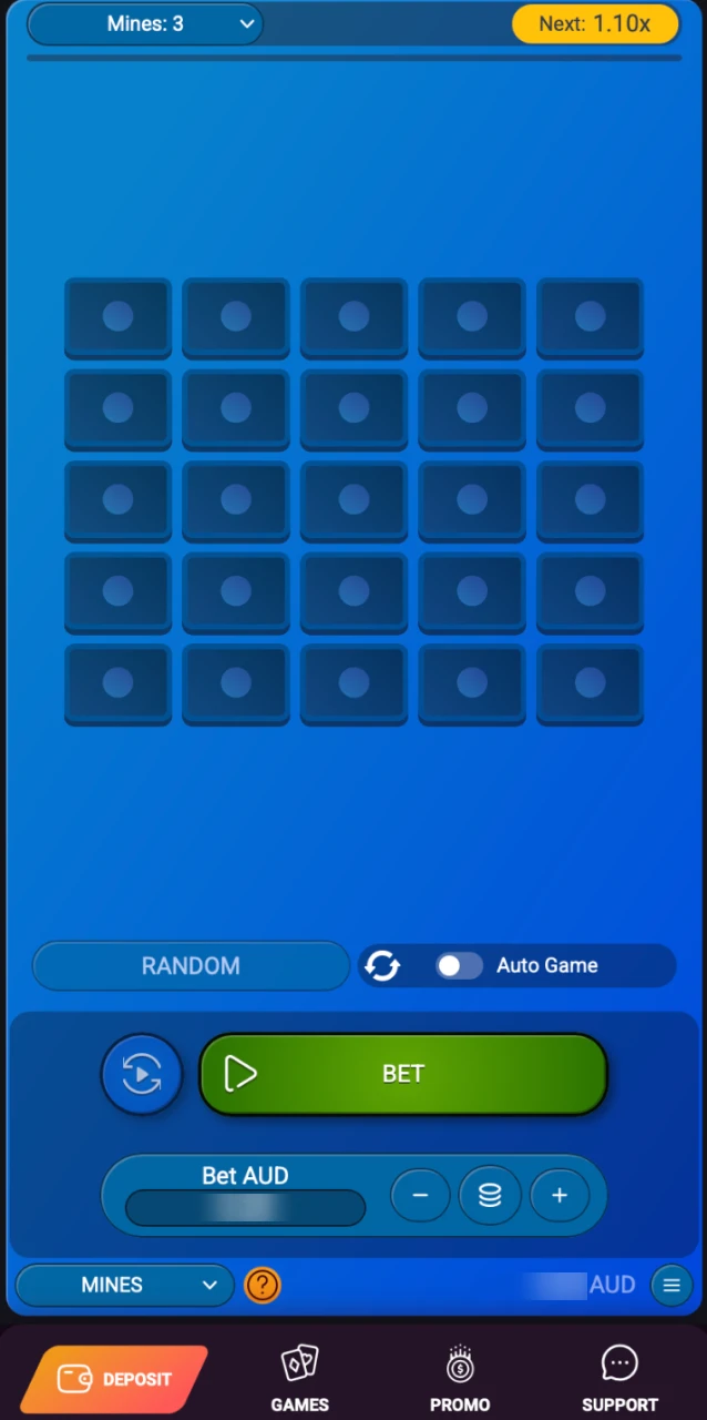 Open the Ricky Casino lobby, search for Mines, and play in demo or real-money mode.