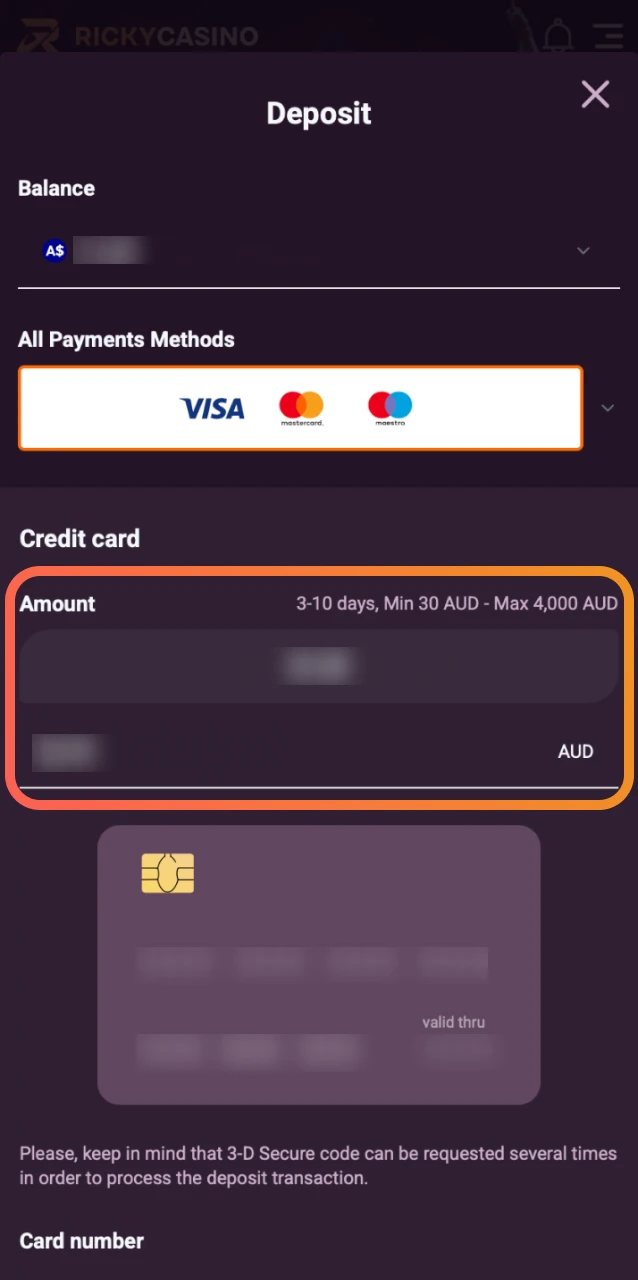 Head to the Ricky Casino cashier and deposit an amount that fits your budget and bonus.