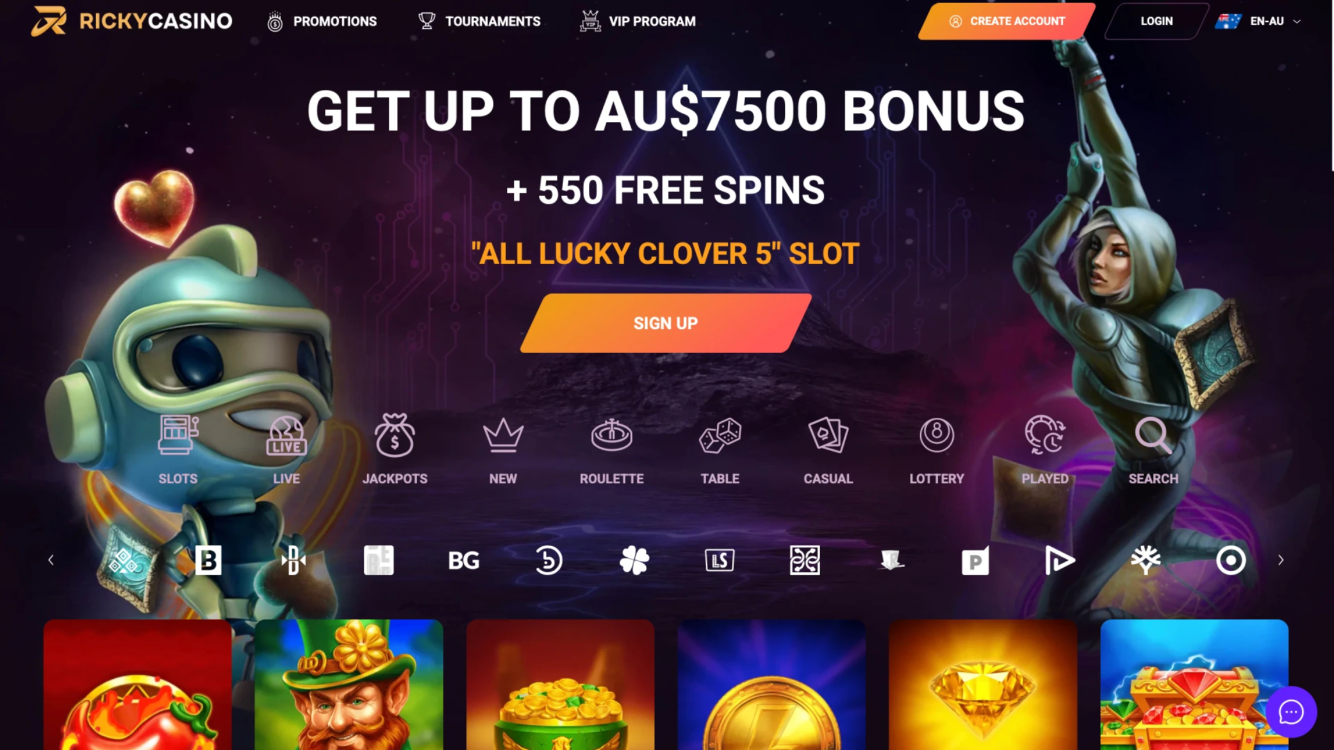 Tap Sign up on this page to go to the official Ricky Casino registration form.