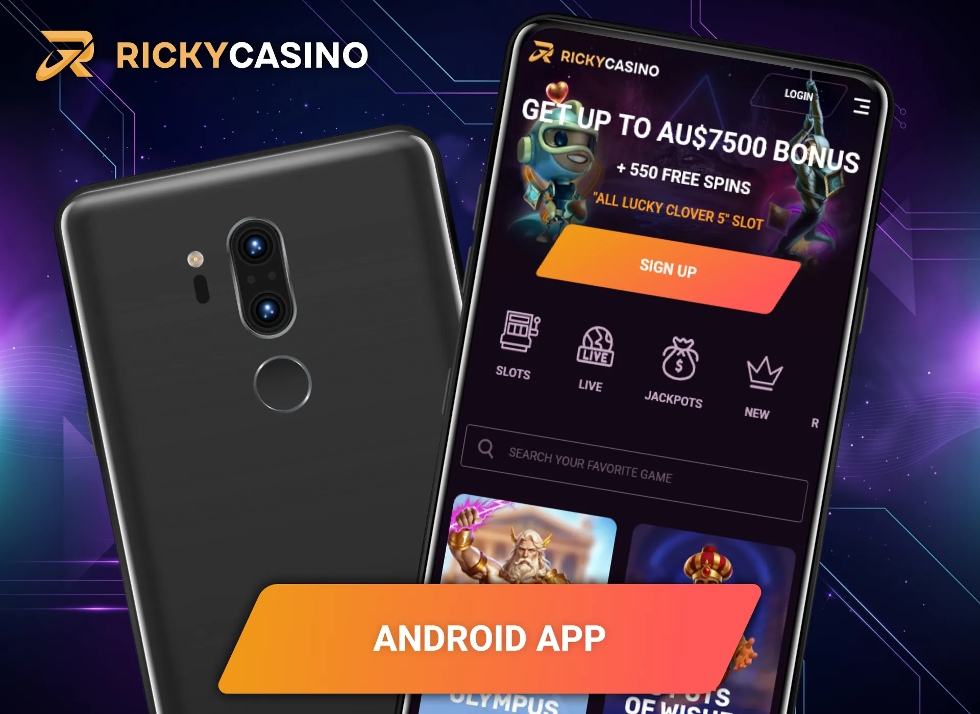 Install the dedicated Ricky Casino app to play on Android smartphones.