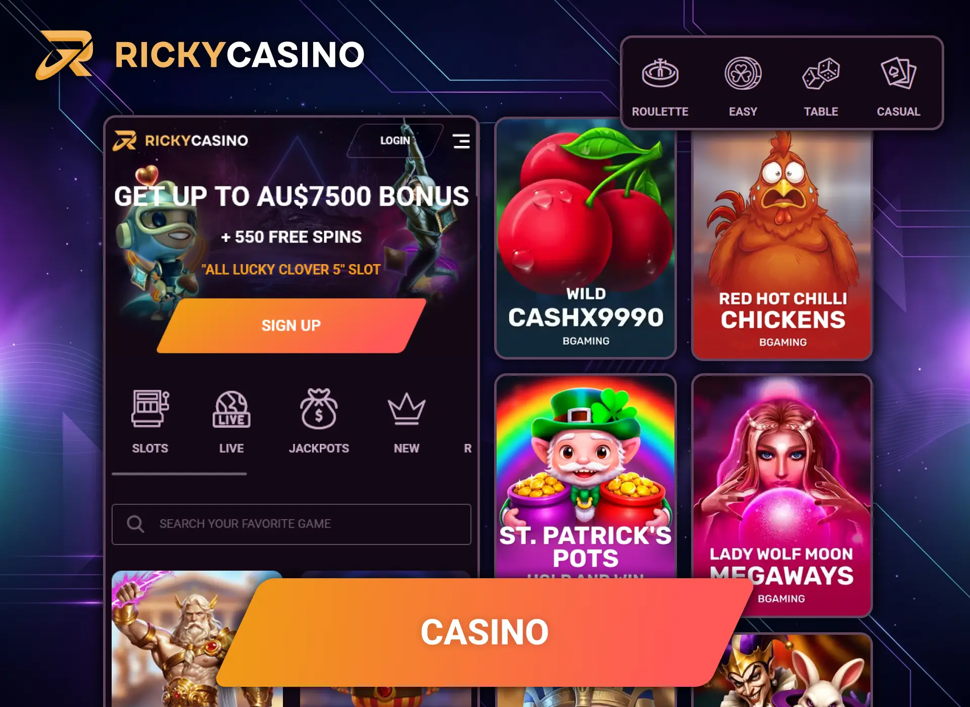 Explore premium gambling features packed into the modern Ricky Casino app.
