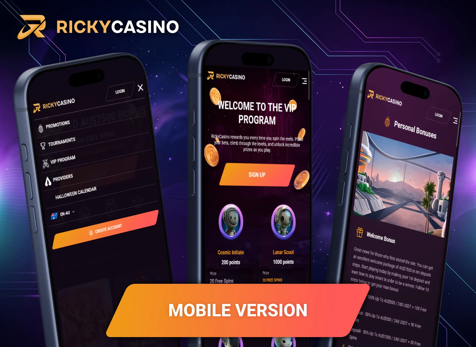 Use the Ricky Casino mobile browser platform without installing an app.