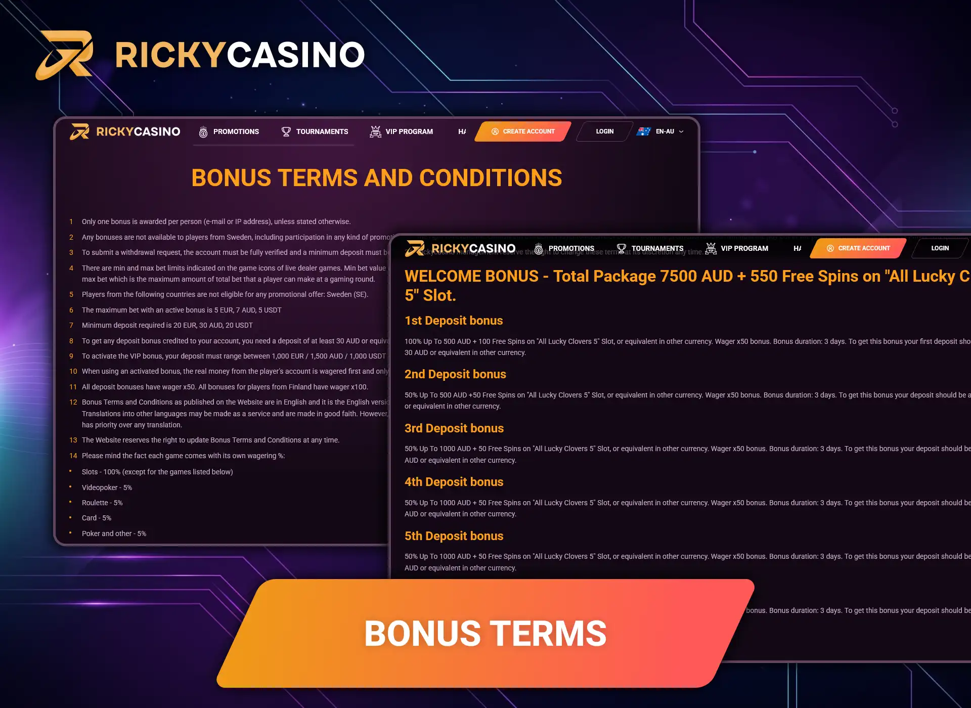 Review clear Ricky Casino bonus terms before clearing your promotional rewards.